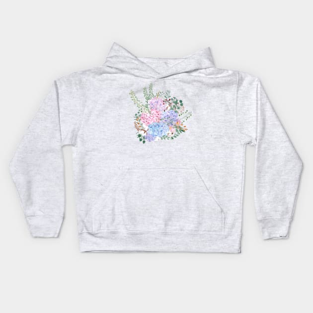 pink blue purple hydrangea flowers watercolor arrangement Kids Hoodie by colorandcolor